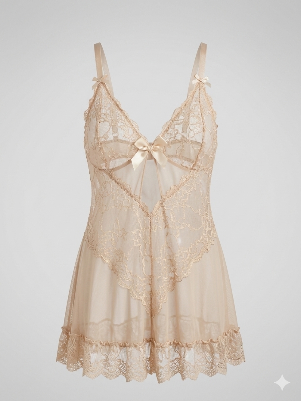 Sheer Lace Babydoll Chemise in Champagne